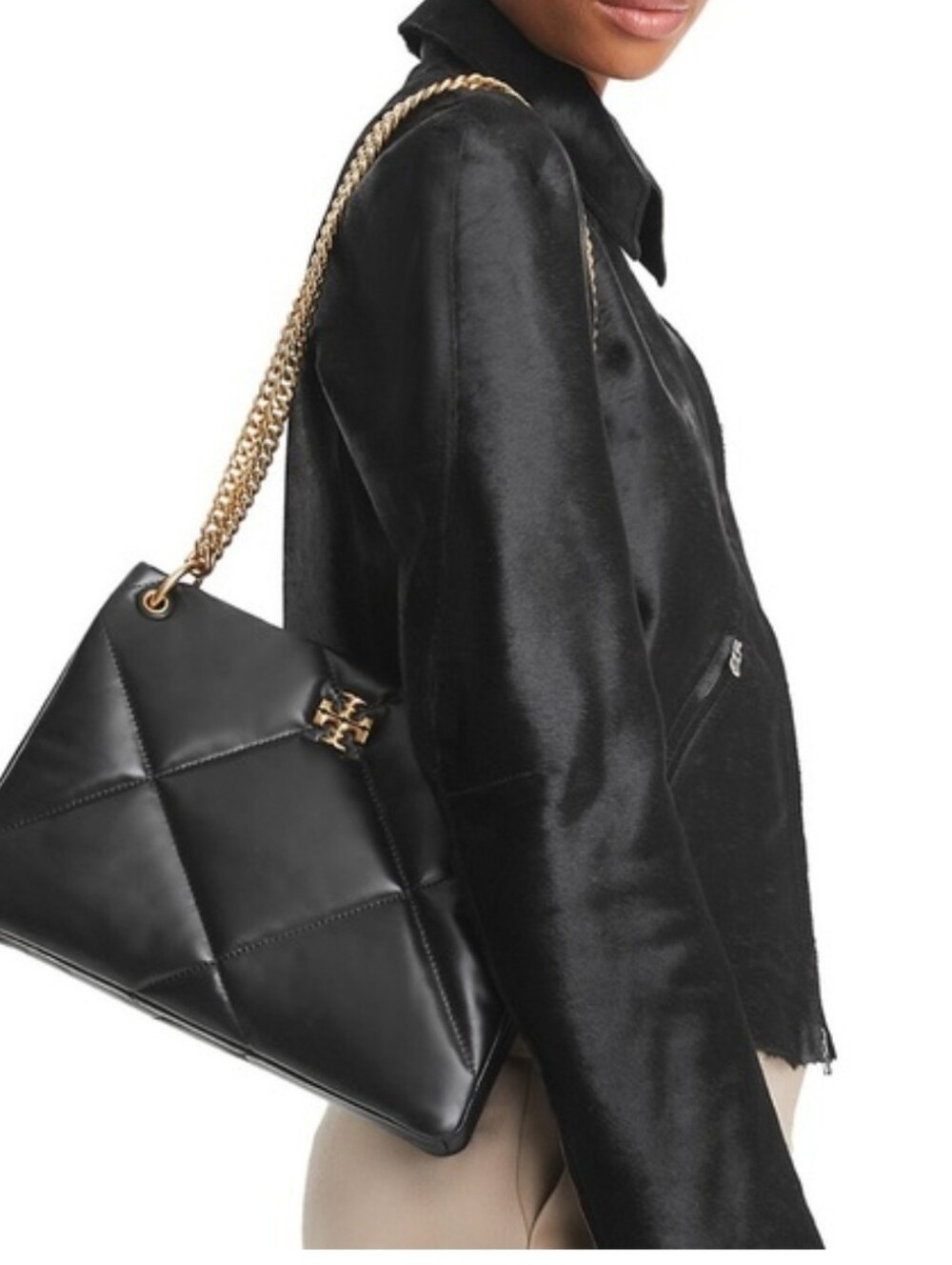 NWT Tory Burch Black Kira Leather Diamond Quilted Small Shoulder Bag